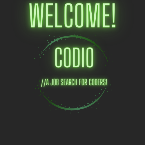 CODIO logo, green and black in color with slogan '//a job search for coders'